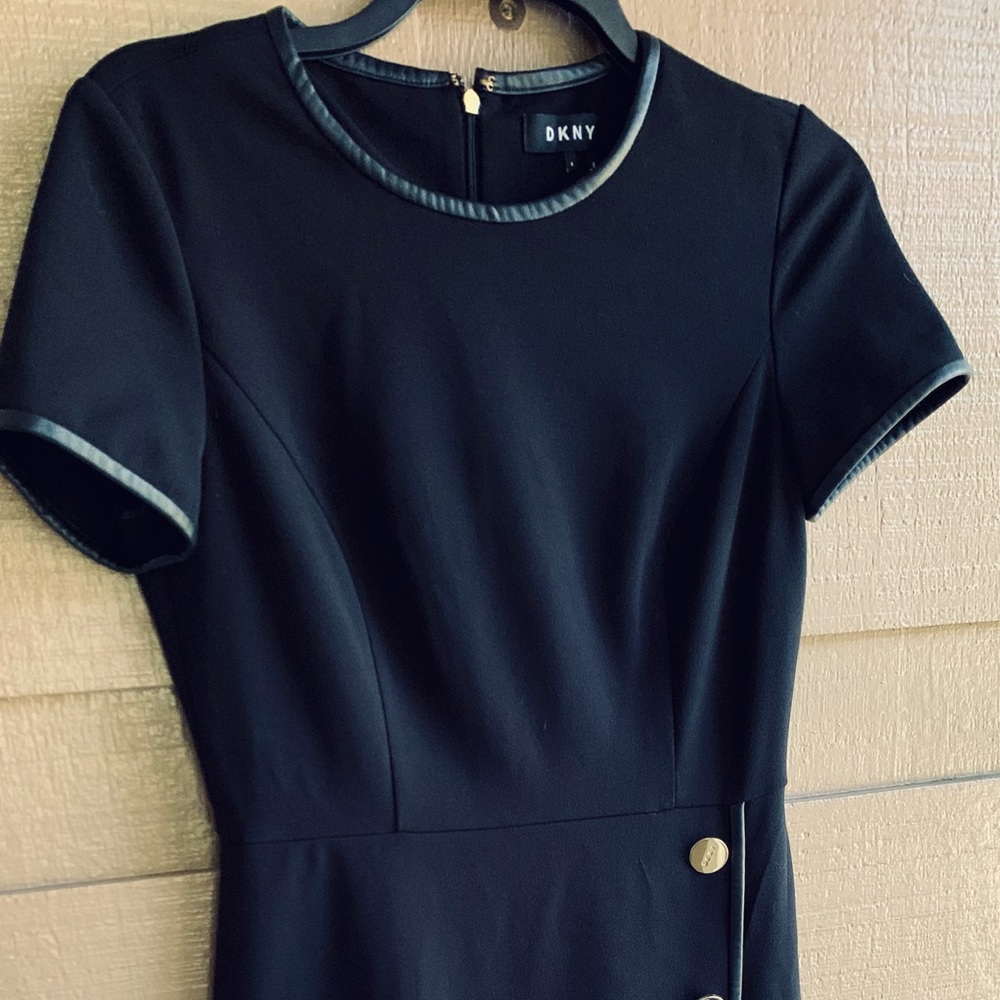 DKNY Black dress w/faux leather trim